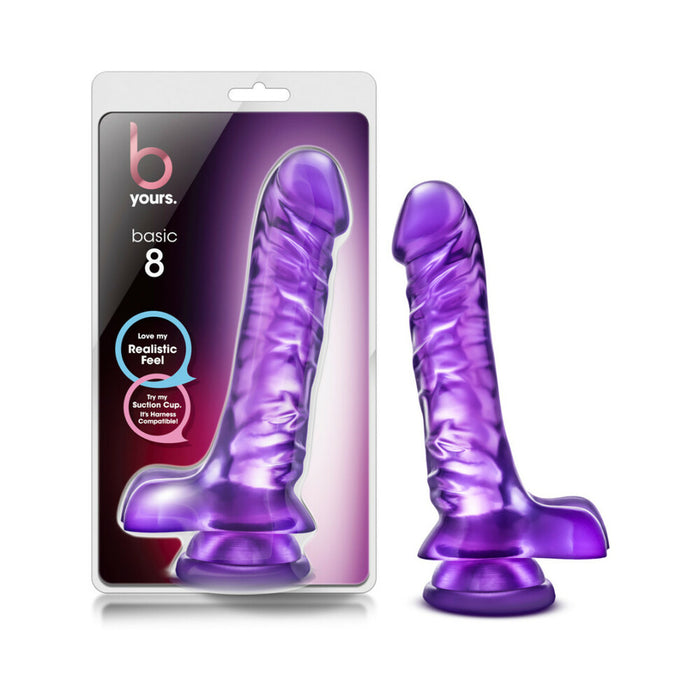 Blush B Yours Basic 8 Realistic 9 in. Dildo with Balls & Suction Cup Purple