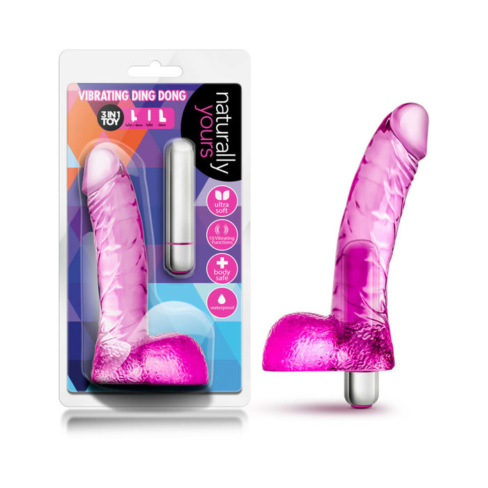 Blush Naturally Yours Vibrating Ding Dong Realistic 6.5 in. Dildo with Balls & Bullet Vibrator Pink