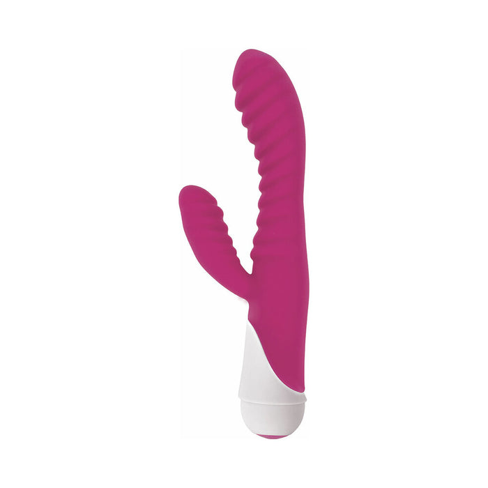 Curve Toys Gossip Celia Waterproof Ribbed Silicone Flexible Dual Stimulation Vibrator Magenta