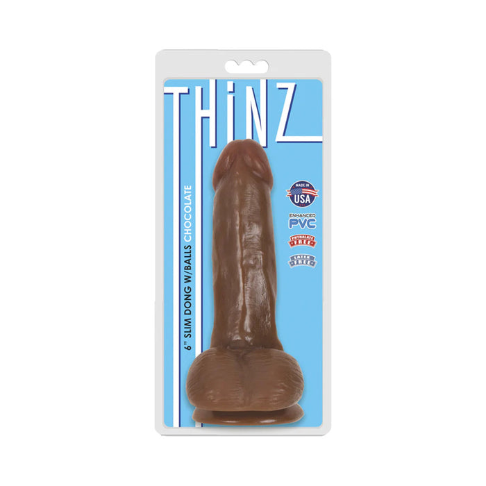 Curve Toys Thinz 6 in. Slim Dildo with Balls & Suction Cup Brown