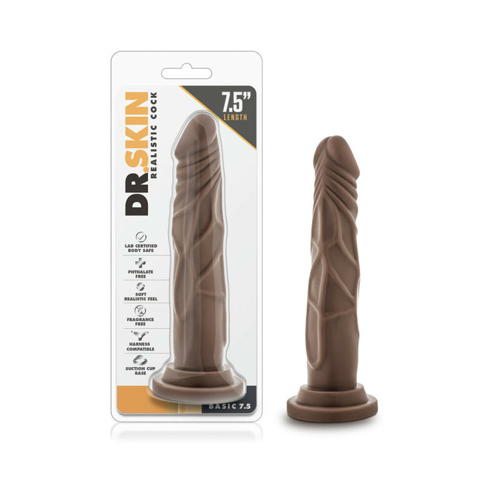 Blush Dr. Skin Basic 7.5 Realistic 7.5 in. Dildo with Suction Cup Brown