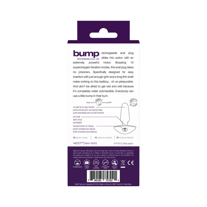 VeDO Bump Rechargeable Anal Vibe - Deep Purple