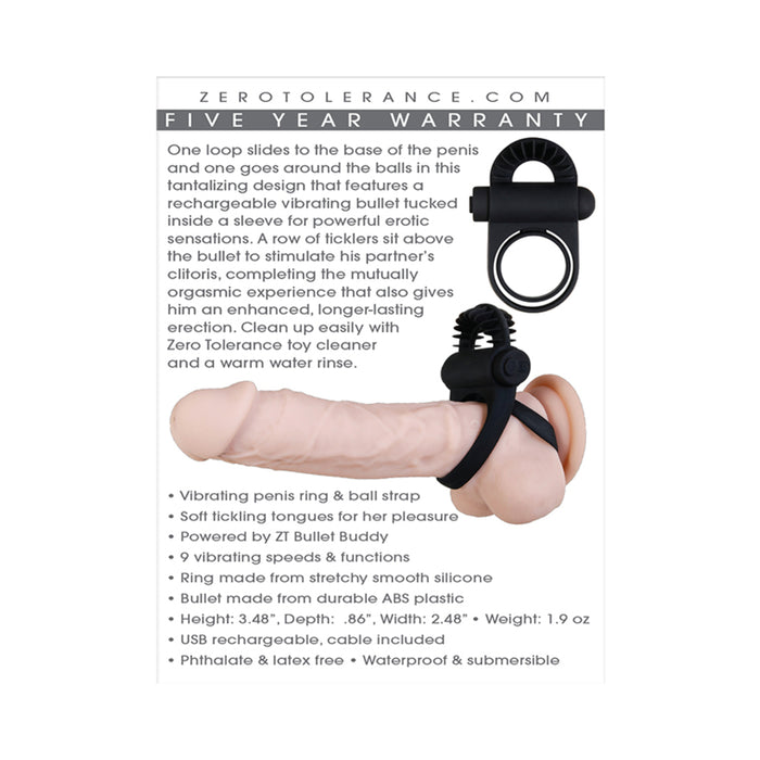 Zero Tolerance Bell Ringer Rechargeable Vibrating Flicking Silicone Cockring Black