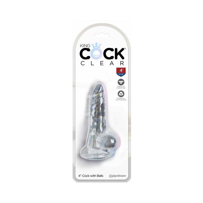 Pipedream King Cock Clear 4 in. Cock With Balls Realistic Suction Cup Dildo