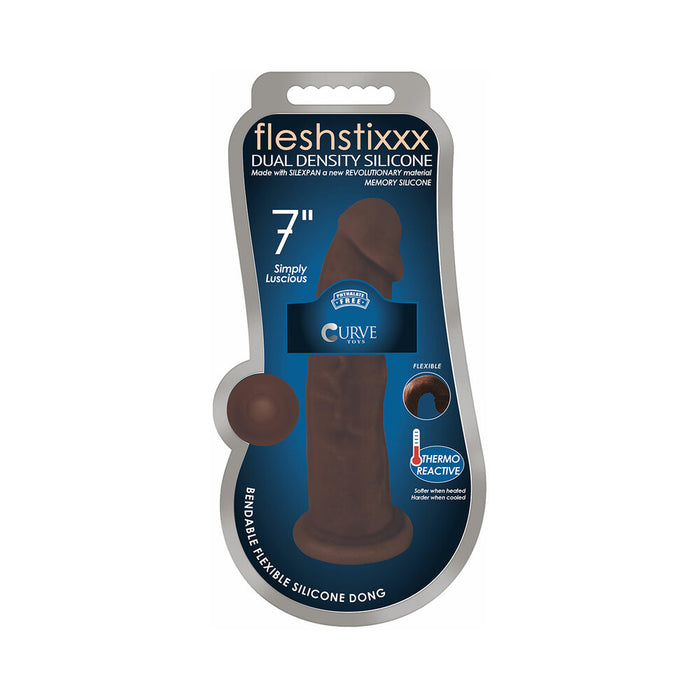 Curve Toys FLESHSTIXXX 7 in. Posable Dual Density Silicone Dildo with Suction Cup Brown