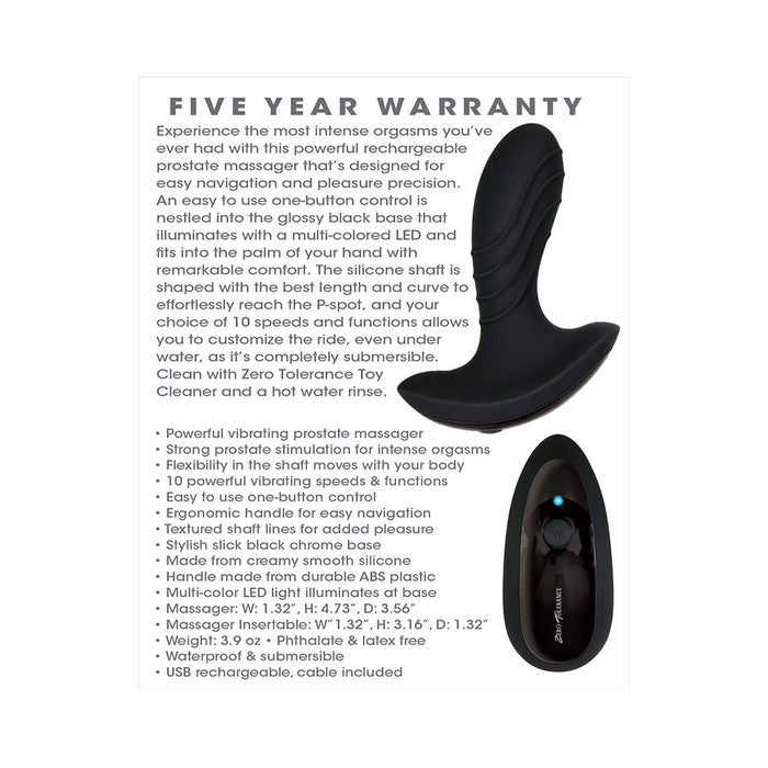 Zero Tolerance The Gentleman Rechargeable Vibrating Silicone Prostate Massager Black