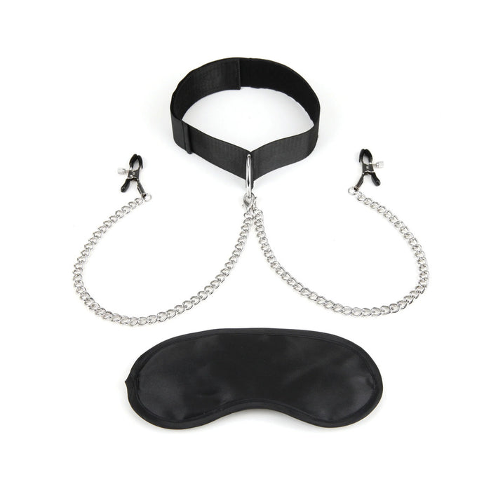 Lux Fetish Collar & Nipple Clamps with Adjustable Pressure