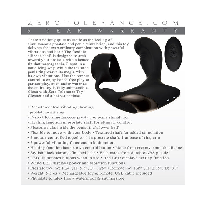 Zero Tolerance Strapped & Tapped Heating, Vibrating Prostate Massager, C-Ring Black