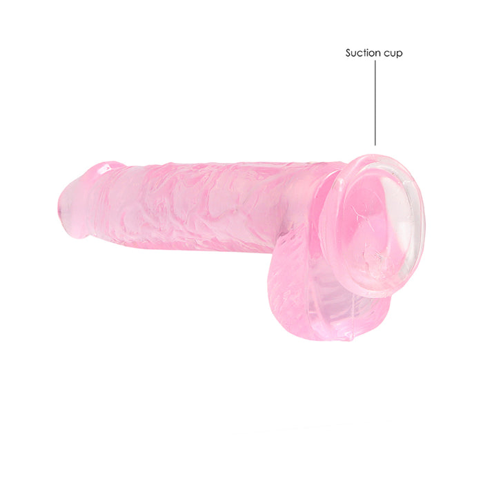 RealRock Crystal Clear Realistic 6 in. Dildo With Balls and Suction Cup Pink