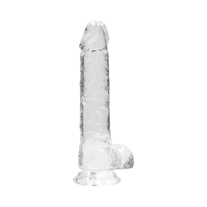 RealRock Crystal Clear Realistic 8 in. Dildo With Balls and Suction Cup Clear