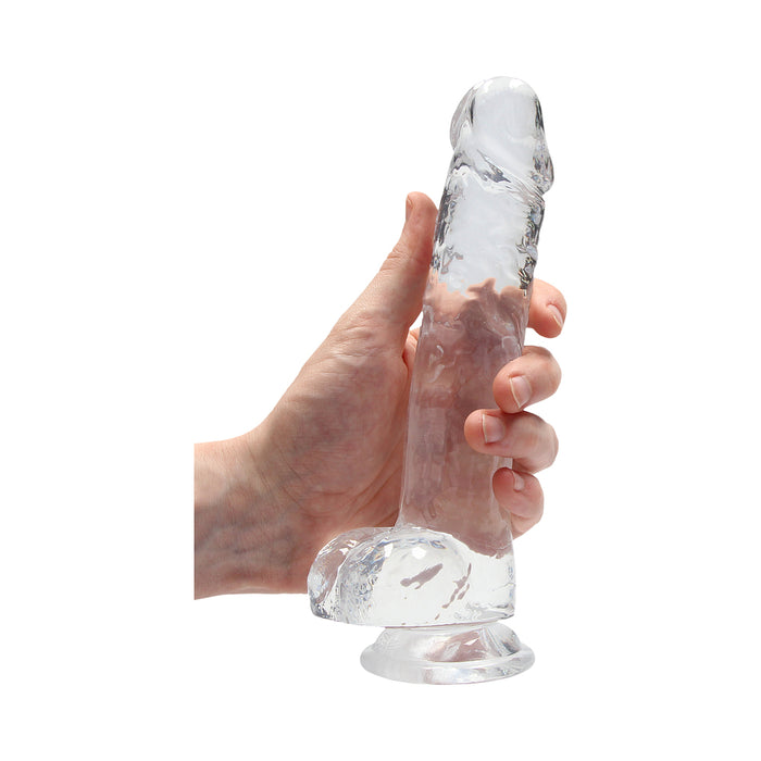 RealRock Crystal Clear Realistic 8 in. Dildo With Balls and Suction Cup Clear