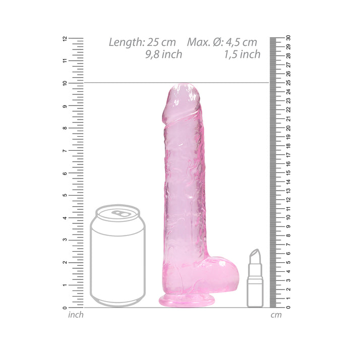 RealRock Crystal Clear Realistic 9 in. Dildo With Balls and Suction Cup Pink