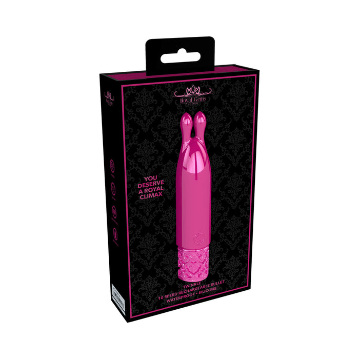 Shots Royal Gems Twinkle Rechargeable Silicone Bullet Vibrator With Ears Pink