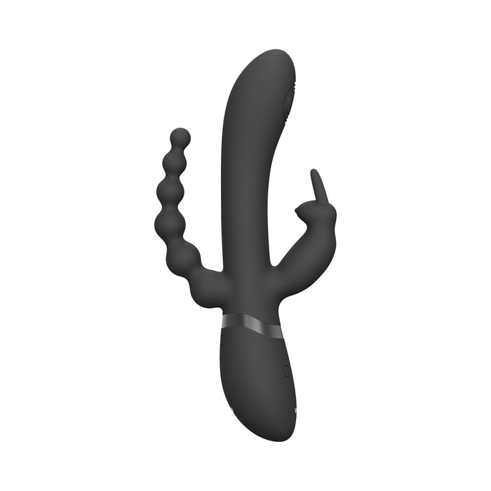 VIVE RINI Rechargeable Triple-Motor Pulse-Wave Dual Entry Silicone Rabbit Vibrator Black