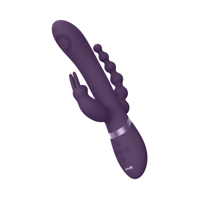 VIVE RINI Rechargeable Triple-Motor Pulse-Wave Dual Entry Silicone Rabbit Vibrator Purple