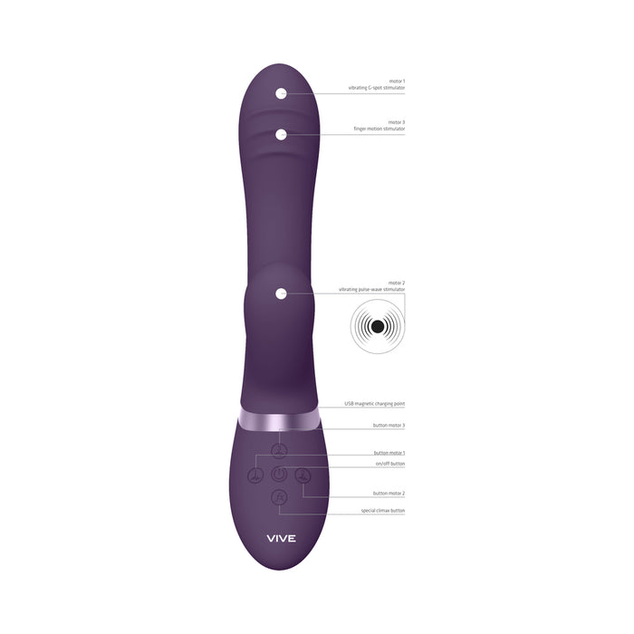 VIVE TANI Rechargeable Finger Motion With Pulse-Wave & Vibrating Silicone Dual Stimulator Purple