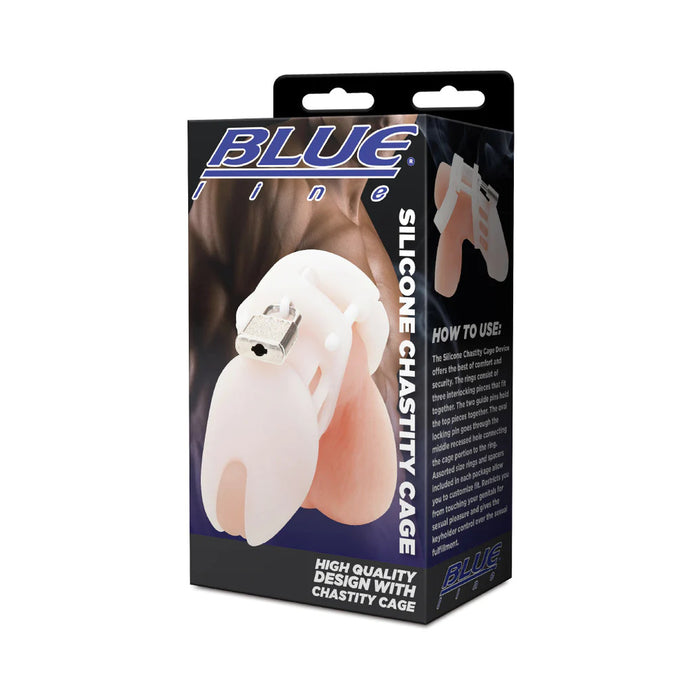 Blue Line Silicone Chastity Cock Cage White