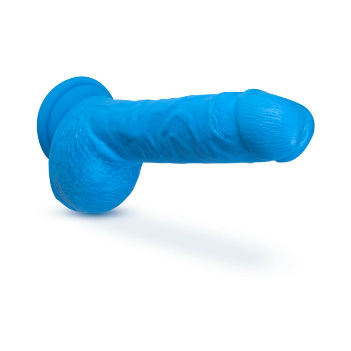 Blush Neo Elite 9 in. Silicone Dual Density Dildo with Balls & Suction Cup Neon Blue