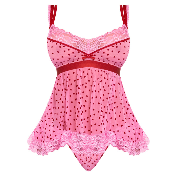 Magic Silk Tickled Pink Babydoll & Panty Set Pink S/M