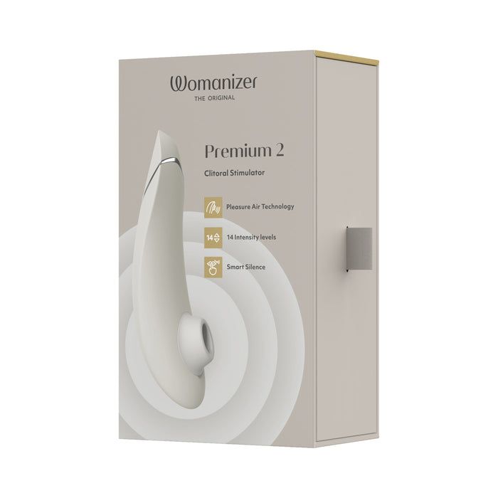 Womanizer Premium 2 Rechargeable Silicone Luxurious Pleasure Air Clitoral Stimulator Warm Gray