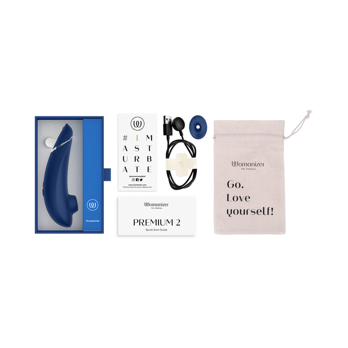 Womanizer Premium 2 Rechargeable Silicone Luxurious Pleasure Air Clitoral Stimulator Blueberry