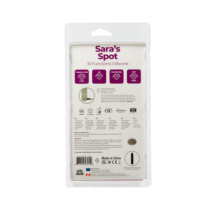 Sara's Spot Rechargeable Bullet With Removable G-Spot Sleeve Purple