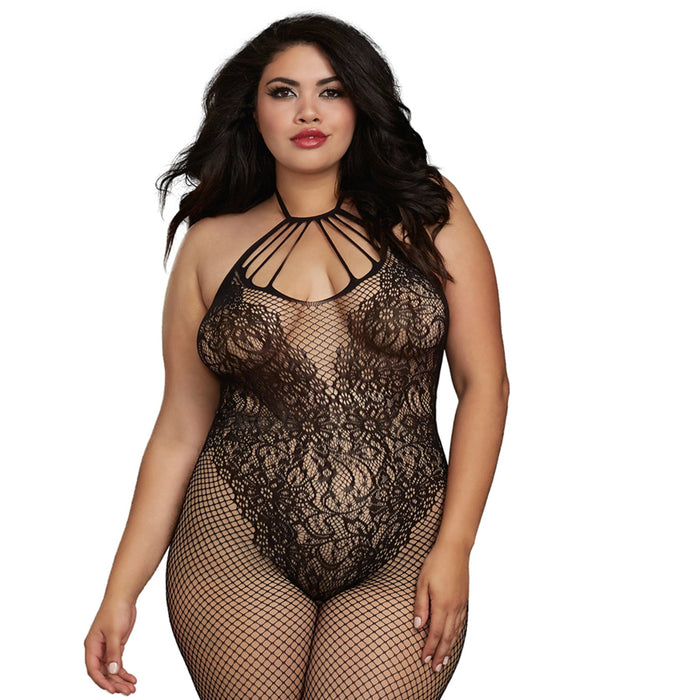 Dreamgirl Fishnet Bodystocking With Knitted Teddy Design Black Queen