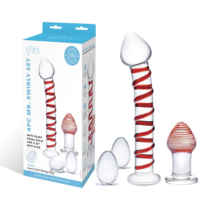 Glas 4-Piece Mr. Swirly Set with Glass Kegel Balls and 3.25 in. Buttplug