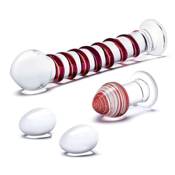 Glas 4-Piece Mr. Swirly Set with Glass Kegel Balls and 3.25 in. Buttplug