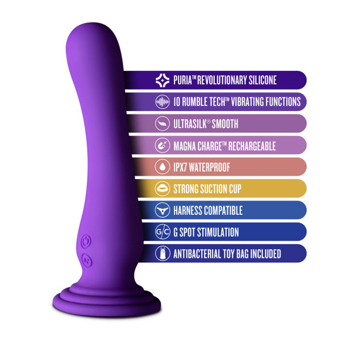 Blush Impressions Ibiza Rechargeable Silicone 7.75 in. Vibrating Dildo with Suction Cup Plum