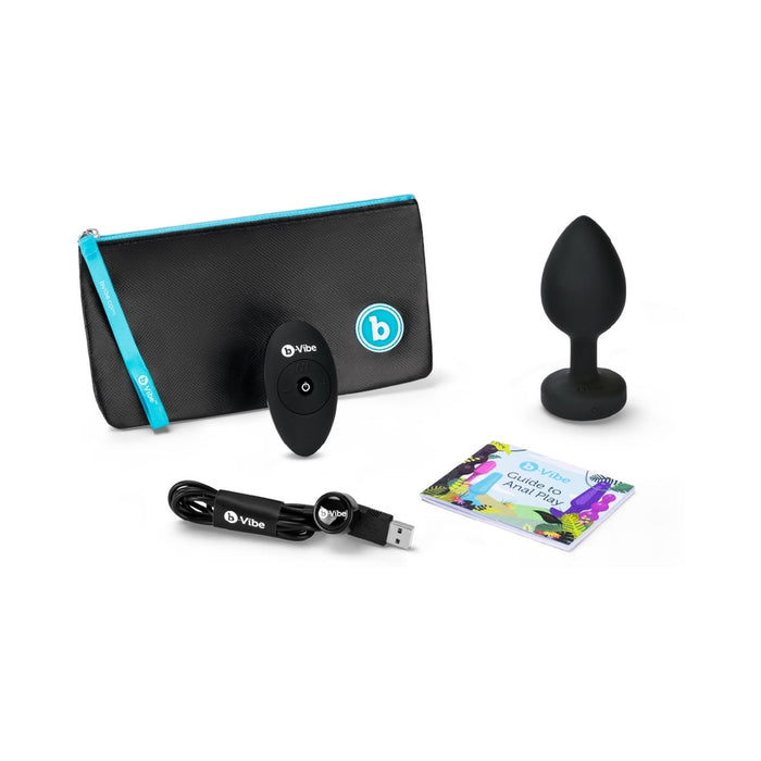 b-Vibe Vibrating Jewel Rechargeable Remote-Controlled Anal Plug with Gem Base Black Diamond XXL