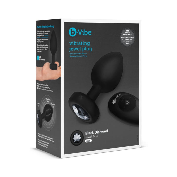 b-Vibe Vibrating Jewel Rechargeable Remote-Controlled Anal Plug with Gem Base Black Diamond XXL
