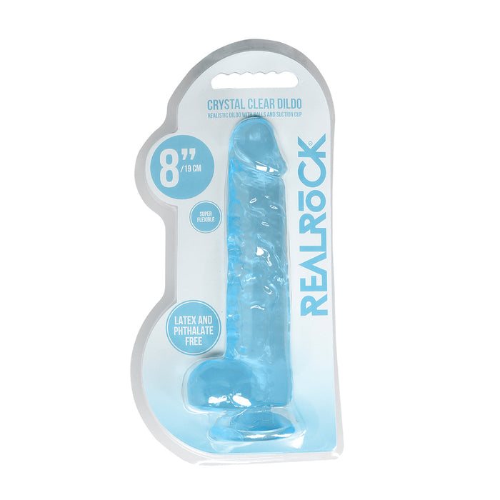 RealRock Crystal Clear Realistic 8 in. Dildo With Balls and Suction Cup Blue