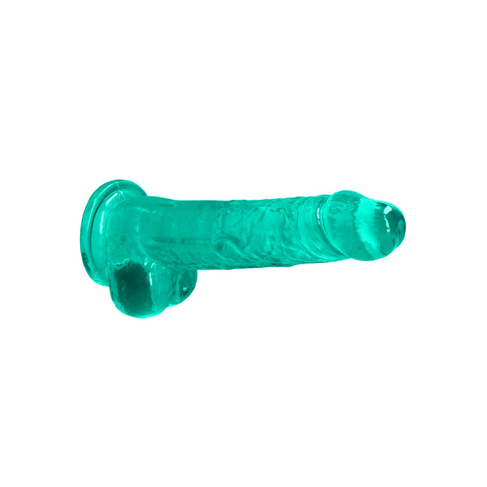 RealRock Crystal Clear Realistic 8 in. Dildo With Balls and Suction Cup Turquoise