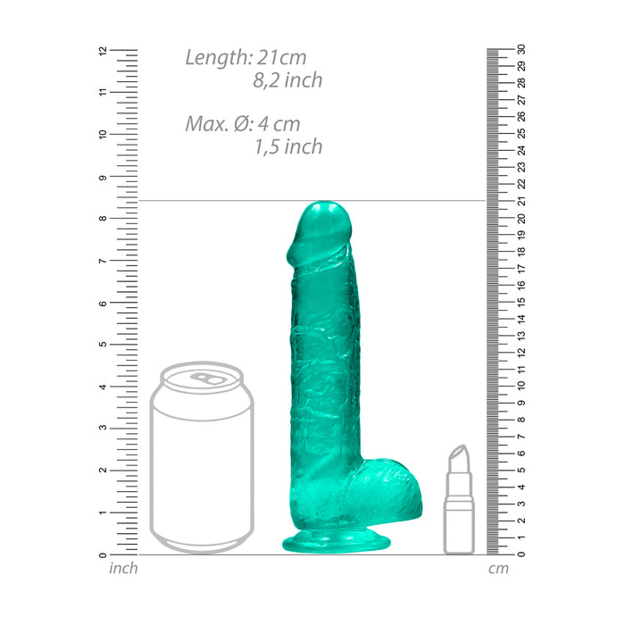 RealRock Crystal Clear Realistic 8 in. Dildo With Balls and Suction Cup Turquoise