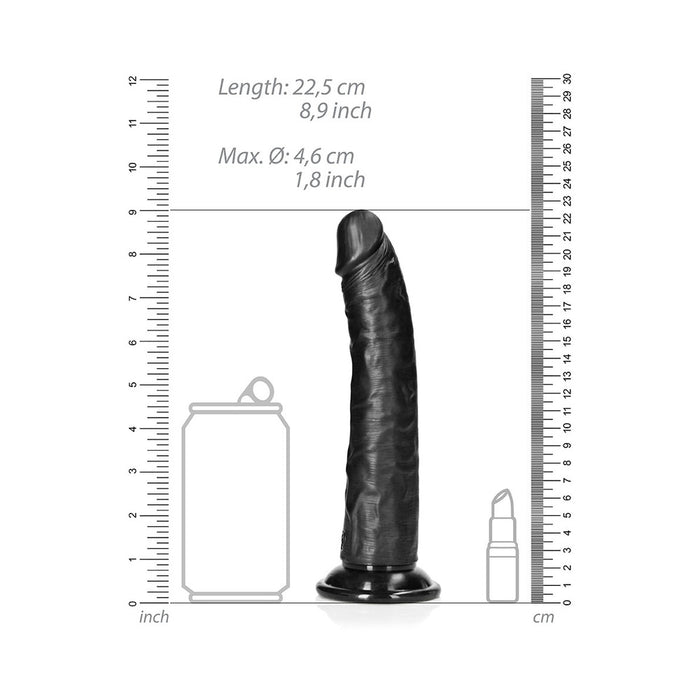 RealRock Realistic 8 in. Slim Dildo With Suction Cup Black