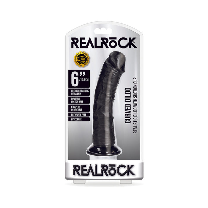 RealRock Realistic 6 in. Curved Dildo With Suction Cup Black