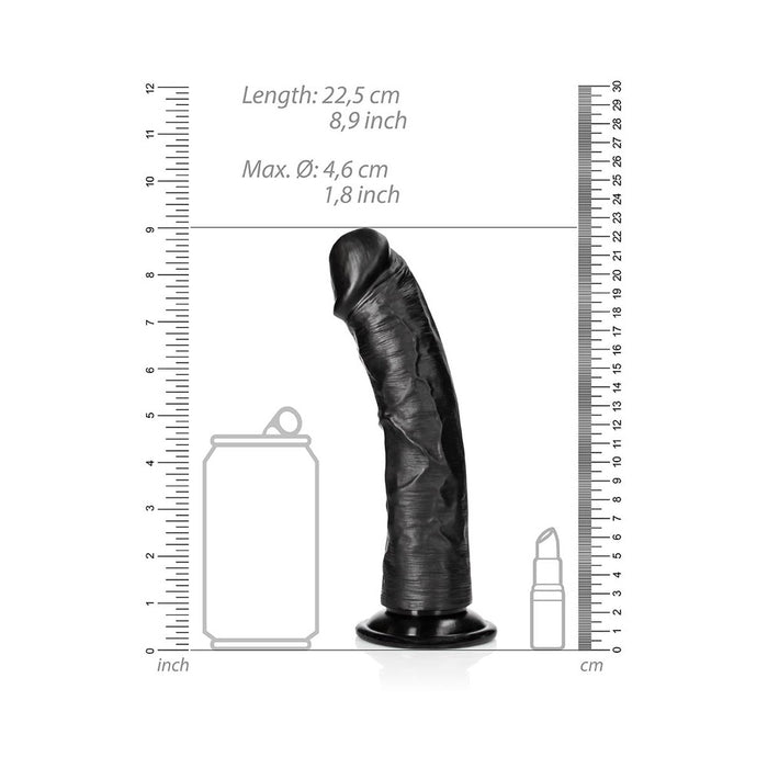 RealRock Realistic 8 in. Curved Dildo With Suction Cup Black