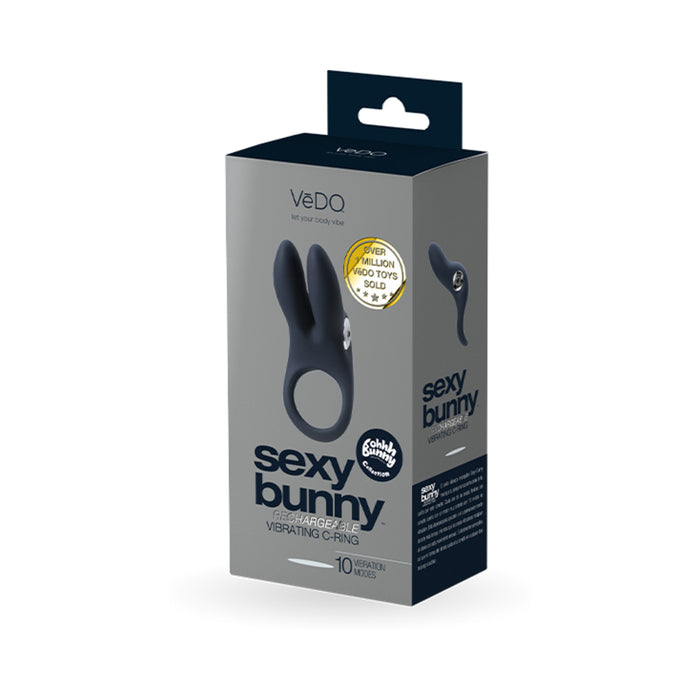 Vedo Sexy Bunny Rechargeable Vibrating C-Ring Black Pearl