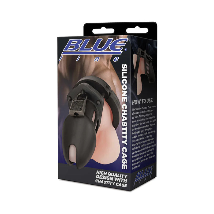 Blue Line Silicone Chastity Cage Black