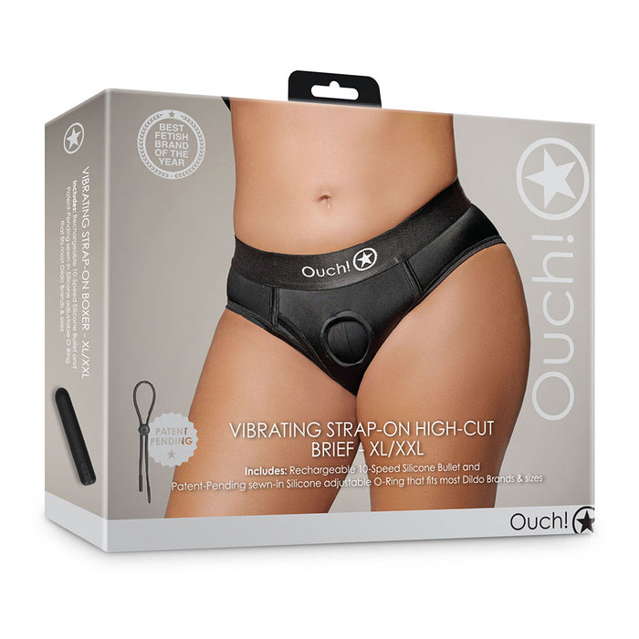 Ouch! Vibrating Strap-on High-cut Brief Black XL/2XL