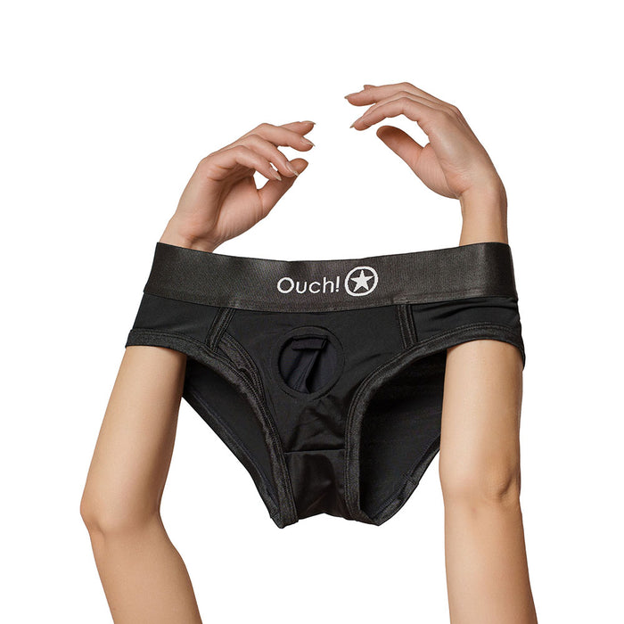 Ouch! Vibrating Strap-on High-cut Brief Black XL/2XL