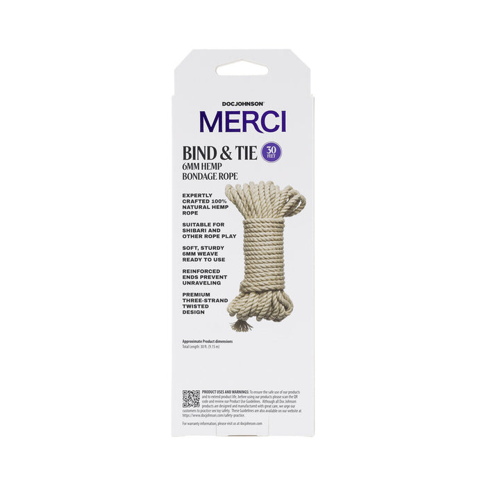 Merci Bind & Tie 6mm Hemp Bondage Rope 30 ft. Natural