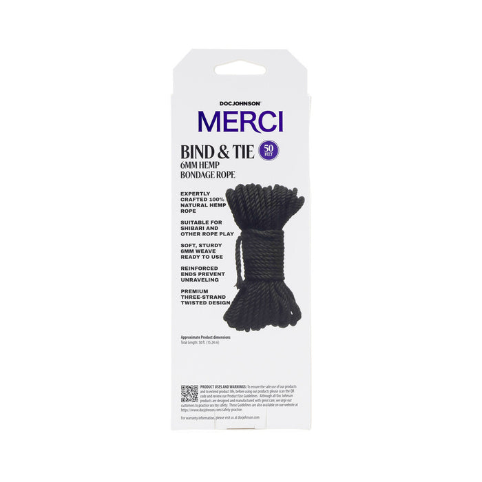 Merci Bind & Tie 6mm Hemp Bondage Rope 50 ft. Black