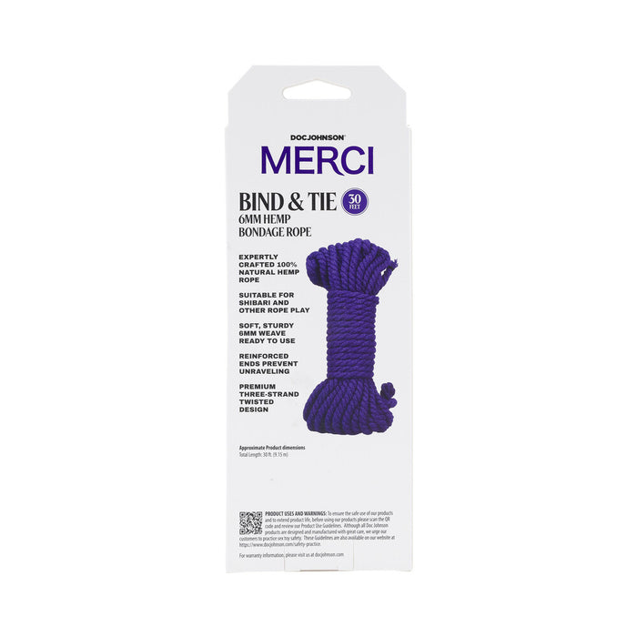 Merci Bind & Tie 6mm Hemp Bondage Rope 30 ft. Violet