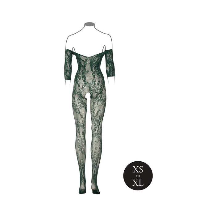 Le Desir Lace Long-Sleeved Bodystocking Midnight Green O/S