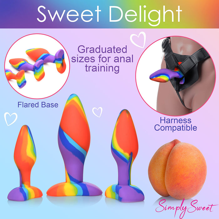 Simply Sweet Rainbow Silicone Butt Plug 3-Piece Set