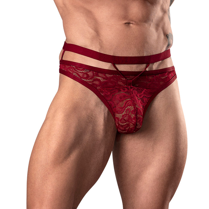 Male Power Lucifer Cut Out Strappy Thong Burgundy S/M