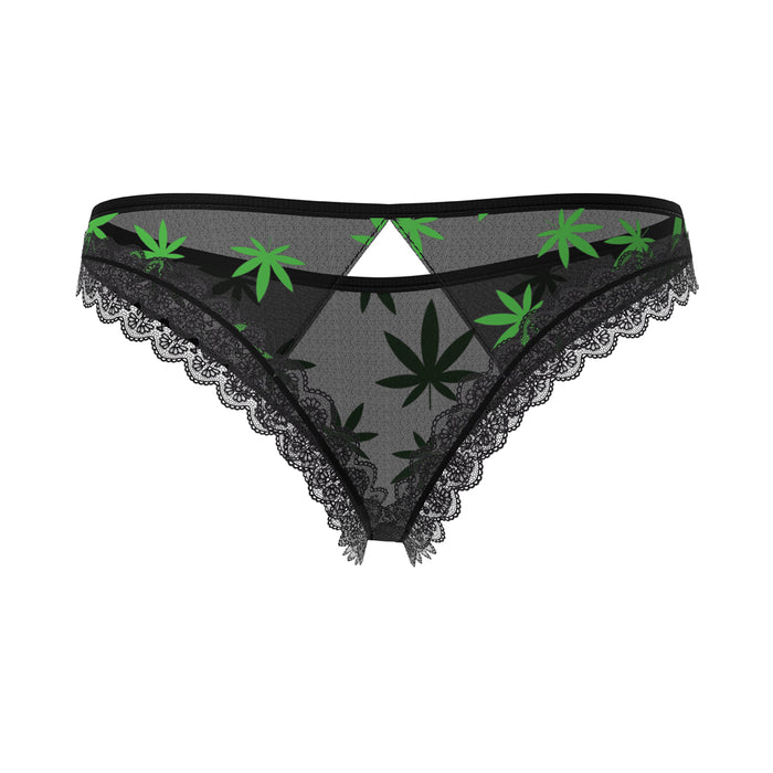 Magic Silk Hazy Dayz Crotchless Panty with Open Back Pot Leaf L/XL