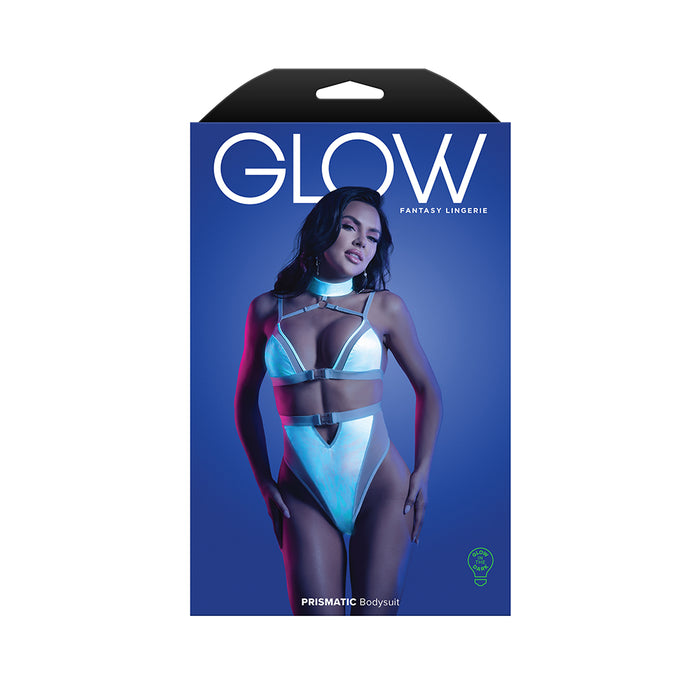 Fantasy Lingerie Glow Prismatic Iridescent Glow-in-the-Dark Cut-Out Harness Bodysuit M/L